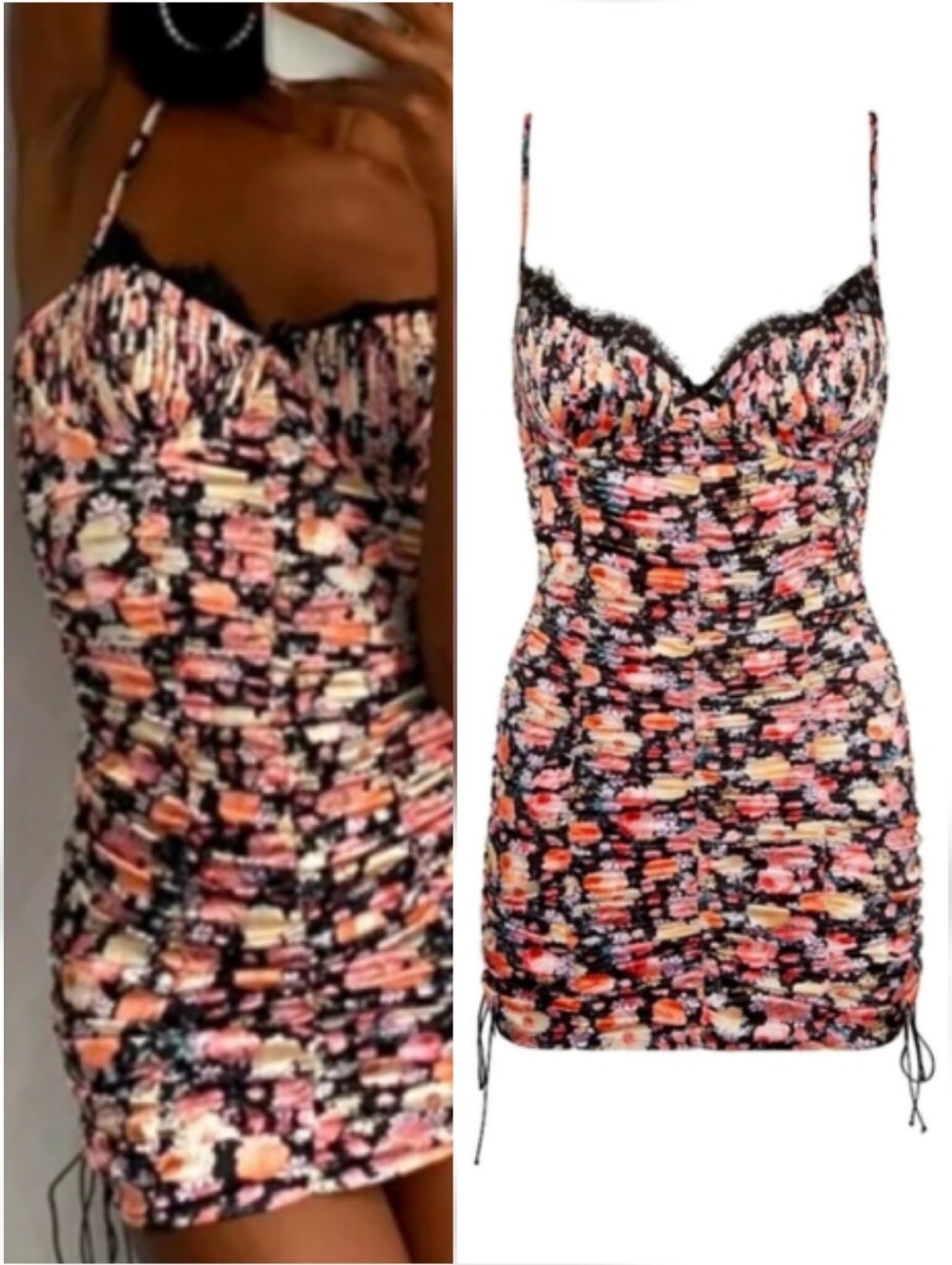 For Love & Lemons Floral Rouched Bustier Lacey Mini Dress